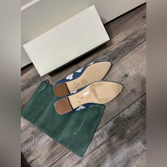 Anthropologie Dark Denim White Floral Applqe Ballet flats shoes TJL-20-6 - Picture 4 of 10